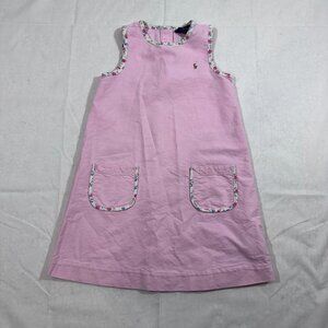 Polo Ralph Lauren Little Girls Pink Floral-Trim Cotton Oxford Dress Size 5